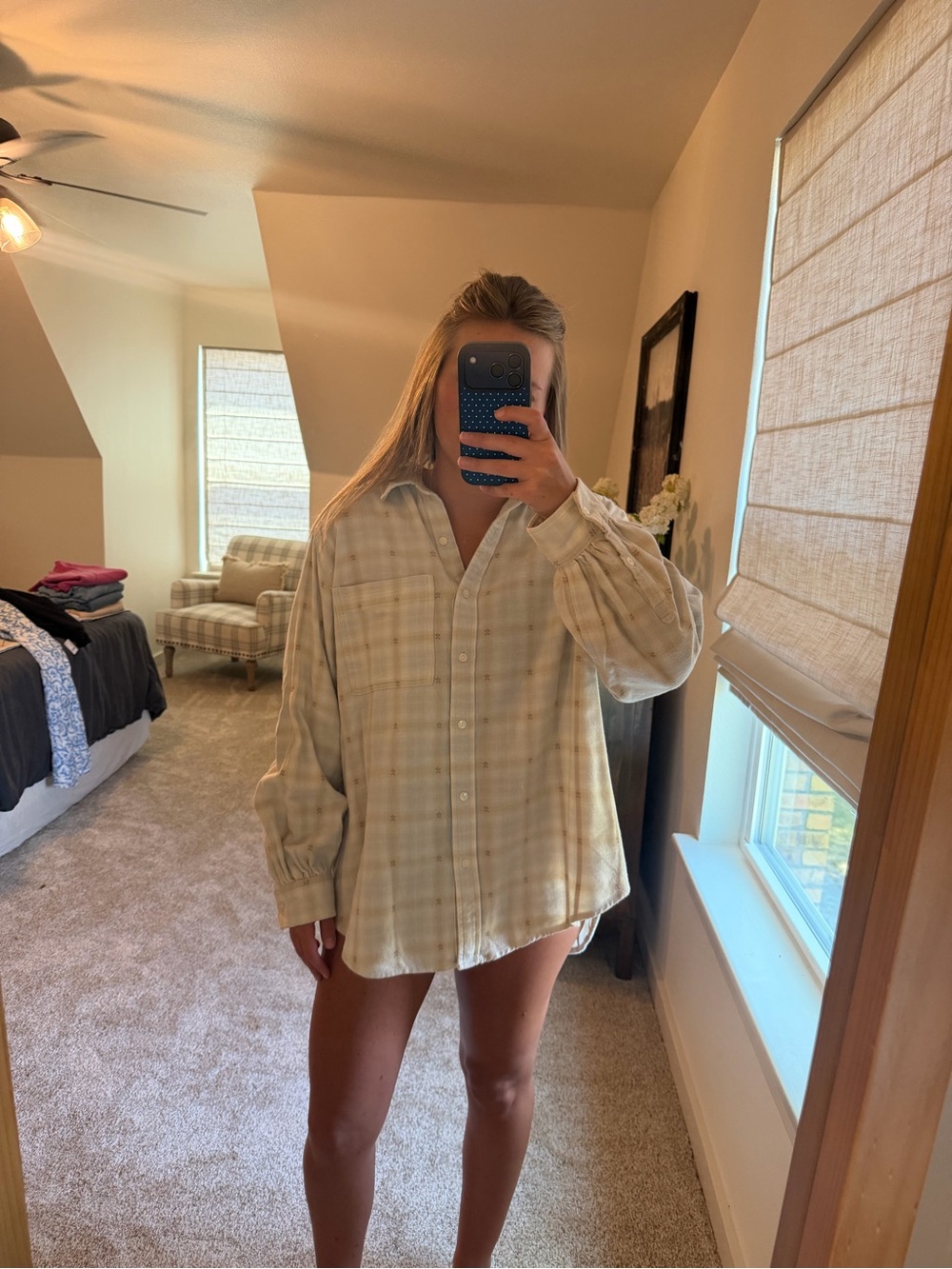 aerie Cream Plaid Button-Down Oversized Shirt